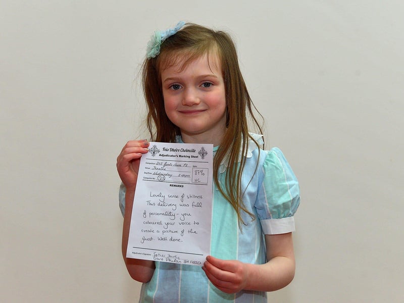 Rose Ennett was Highly Commended in P3 Girls Verse at the Feis Dhoire Cholmcille on Tuesday at the Millennium Forum. Photo: George Sweeney. DER2315GS – 143