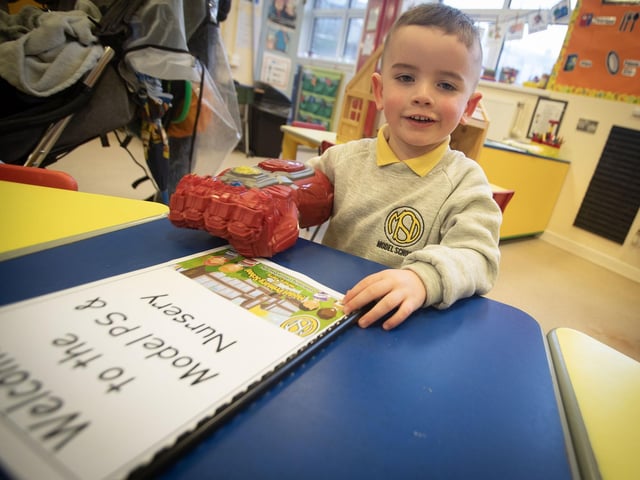 All ready for 'Big School' at the Model PS Open Day on Monday last. : .