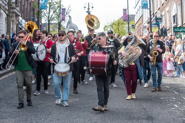 The Back Chat Brass band leading the Second Line parade on Saturday.
