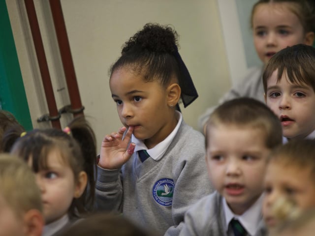 P1s settling into their new surroundings at Sacred Heart Primary School.