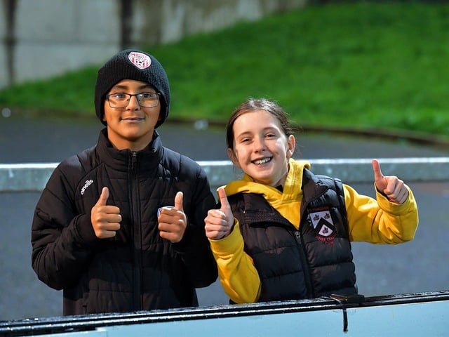 Young Derry City fans at the Brandywell on Friday evening. Photograph: George Sweeney