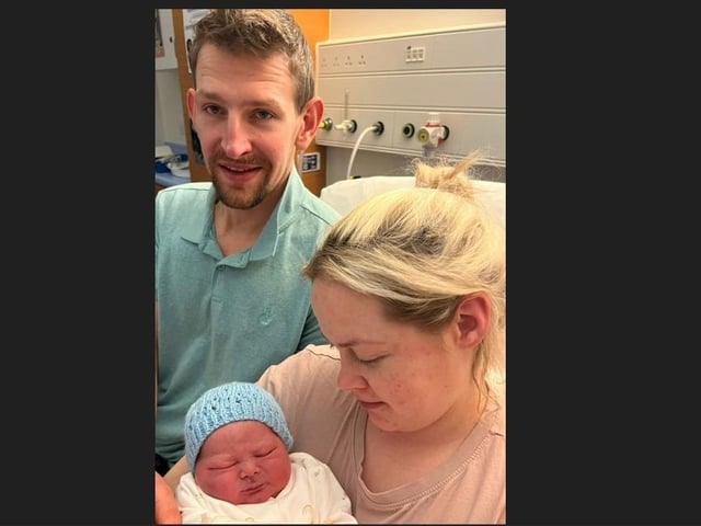 Baby boy McArdle with mum Bronagh and dad Christopher from Fivemiletown born at SWAH on New Year's Day at 14:41 weighing 7lbs 13oz