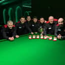 Derry's Sean Paul McCauley (second, from left) and his Blackstaff 'B' team-mates after winning the All Ireland Championship Snooker title in Killarney last week.