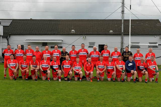 The Derry Masters panel who played Donegal Masters at O’Cahan Park on Saturday afternoon. Photo: George Sweeney. DER23118GS – 82