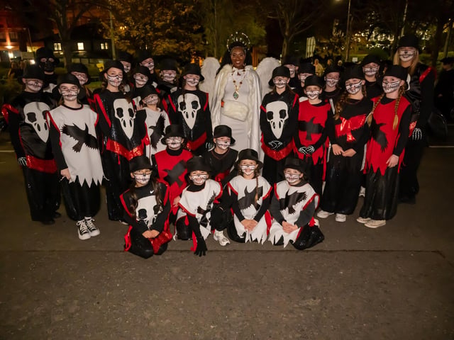 The Mayor Councillor Lilian Seenoi-Barr who dressed as a Derry Girls Angel as she joined groups from across the North West for Derry City and Strabane District Council's community based Halloween Carnival Parade. Picture Martin McKeown. 31.10.24