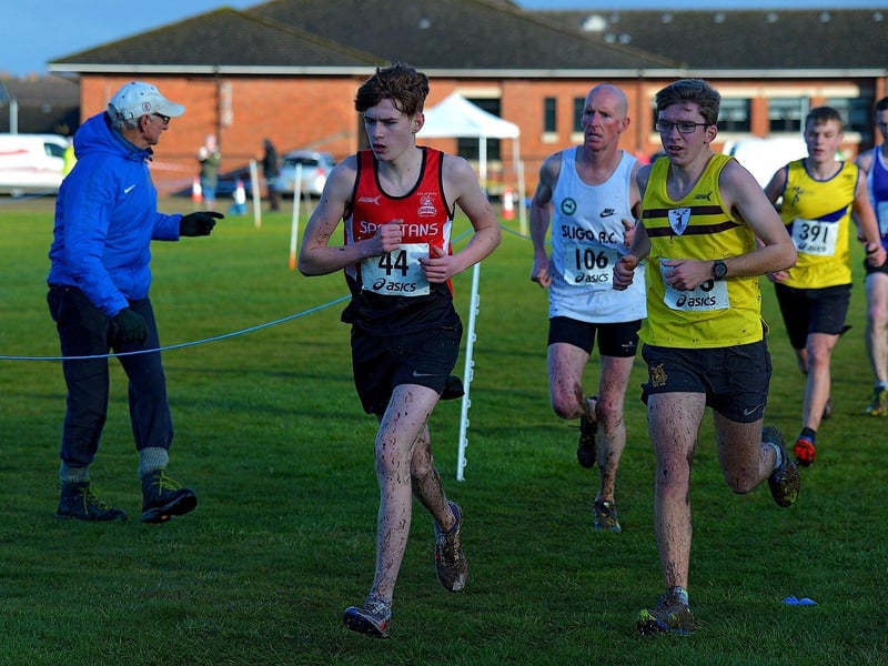 Derry Spartans’ Louis Cole (44) keeping up the pace. Photo: George Sweeney. DER2301GS – 34