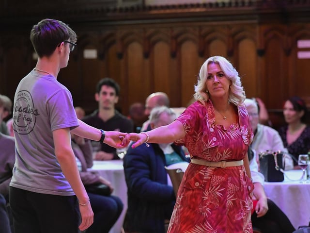 Revellers dance to the music of The Roaring Forties swing and rock 'n' roll band in the Guildhall during theCity  Derry Jazz Festival.  Photo: George Sweeney