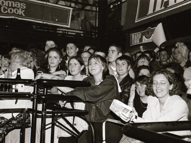 The finalists of the 1995 Miss Derry competition pictured at the final in Squires Nightclub.