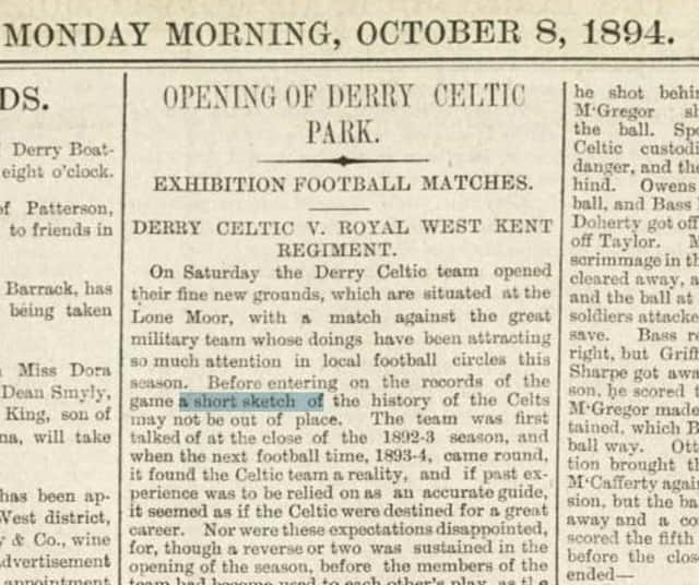 How the Derry Journal reported the officially opening of Celtic Park in October 1894
