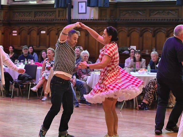Revellers dance to the music of The Roaring Forties swing and rock 'n' roll band in the Guildhall during theCity of  Derry Jazz Festival.  Photo: George Sweeney