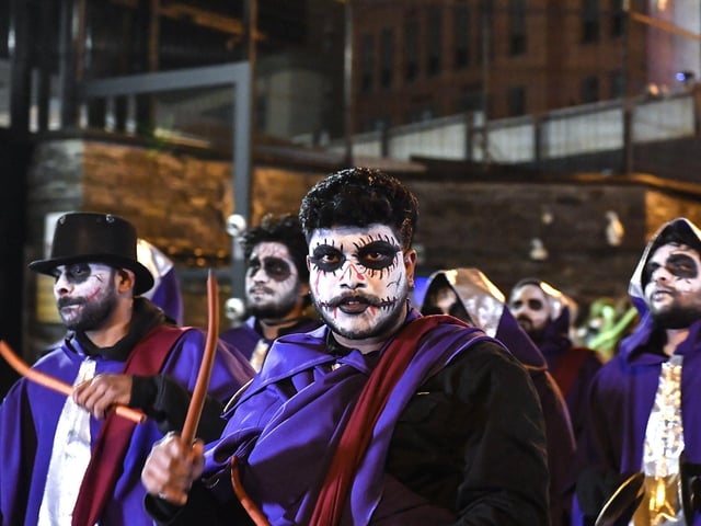 Participant the ‘City of the Bones’ Halloween carnival parade on Friday evening. Photo: George Sweeney