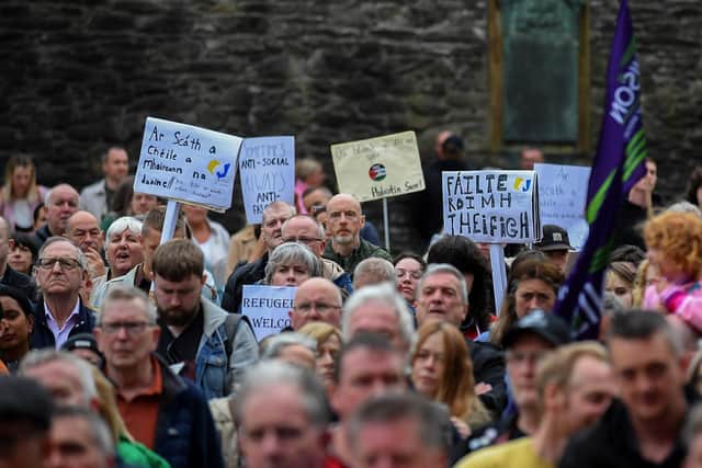 People gathered at a previous United Against Racism rally in Guildhall Square. Photo: George Sweeney