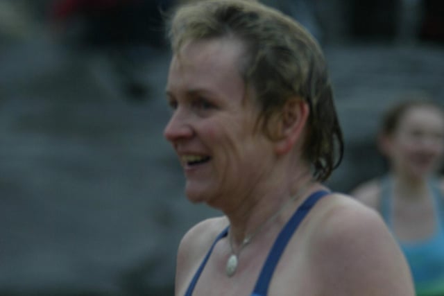 Freda Mooney from Derry gives a smile of relief as she leaves the water during the New Years Day swim at Culdaff.  (0301JB10)