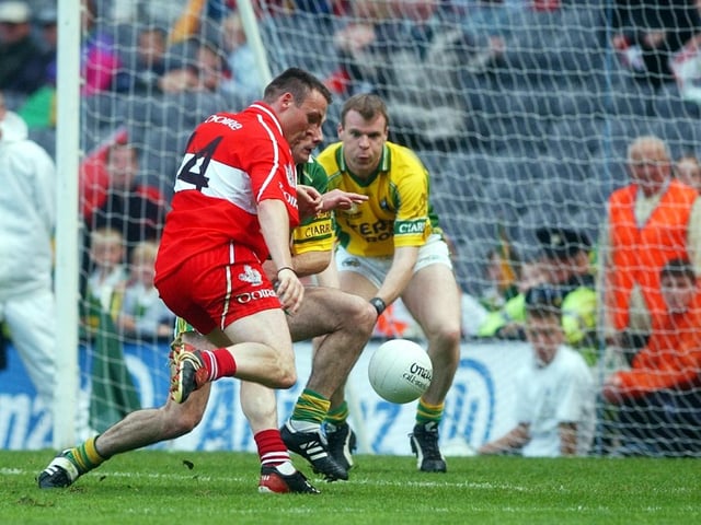 Derry's Paddy Bradley gets his shot away in Croke Park.
