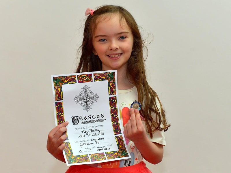 Moya Bradley was awarded 2nd in P1 to P7 Original Poetry and Highly Commended in Girls Verse at the Feis Dhoire Cholmcille on Tuesday at the Millennium Forum. Photo: George Sweeney. DER2315GS – 148