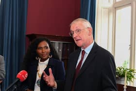 Hilary Benn MP, secretary of state for Northern Ireland, pictured with Mayor Lilian Seenoi Barr in the Harbour Museum during his visit to Derry on Thursday afternoon. Photo: George Sweeney