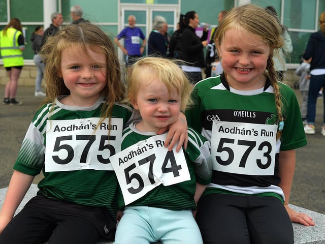 Méabh, Eibhlín and Fiadh took part in the Aodhan’s children’s race on Thursday evening last. Photo: George Sweeney. DER2326GS - 43