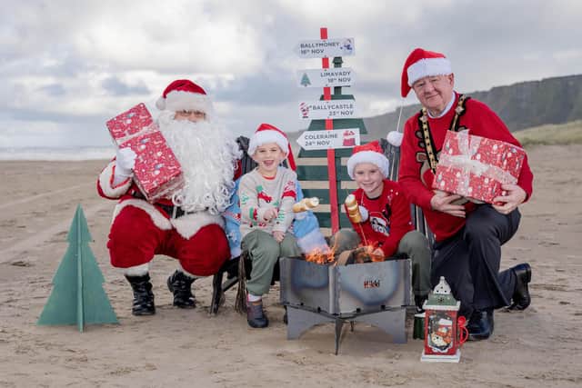 Santa joins the Mayor of Causeway Coast and Glens, Councillor Steven Callaghan, Fraser Caithness (9) and Hugo Caithness (6) as they launch Council’s Christmas events programme. A host of festive family-friendly events will take place in Ballymoney, Ballycastle, Limavady and Coleraine.
