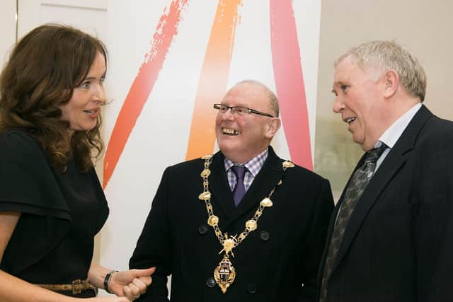 Martin with Professor Deirdre Heenan and the Mayor of Derry, Kevin Campbell, during the 2013 City of Culture year.