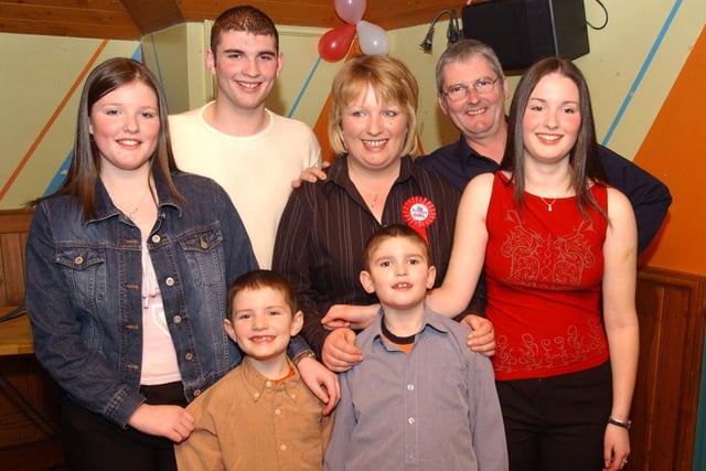 Majella Coyle with her family who celebrated her birthday in the Linen Hall. Included are, Billy,  Christopher, Nicola, Marie, Stephen and Billy Jr.
