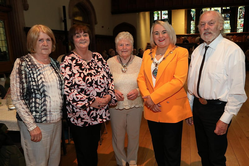 Mayor Sandra Duffy at the Tea Dance with from left, Margaret Cusack, Philomena Duffy, Ivy Kennedy and Albert McCloy. (Photo - Tom Heaney, nwpresspics)