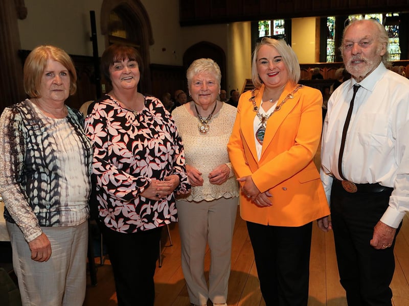 Mayor Sandra Duffy at the Tea Dance with from left, Margaret Cusack, Philomena Duffy, Ivy Kennedy and Albert McCloy. (Photo - Tom Heaney, nwpresspics)