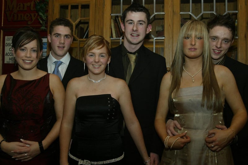 Karline Murphy, James McDaid, Morgan McGlynn, Eunan O'Donnell, Emma McGranaghan and Michael Hannigan at St. Colman's HS formal. Attendees at the formal in Strabane in April 2004