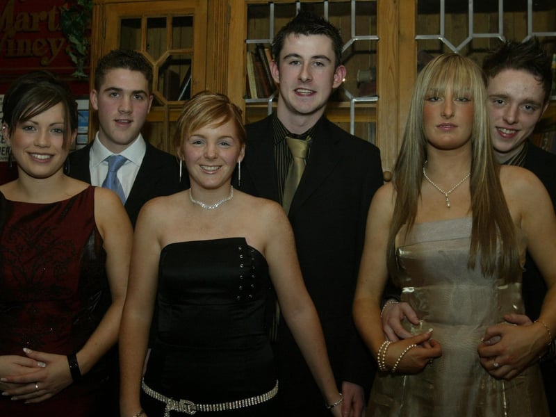 Karline Murphy, James McDaid, Morgan McGlynn, Eunan O'Donnell, Emma McGranaghan and Michael Hannigan at St. Colman's HS formal. Attendees at the formal in Strabane in April 2004