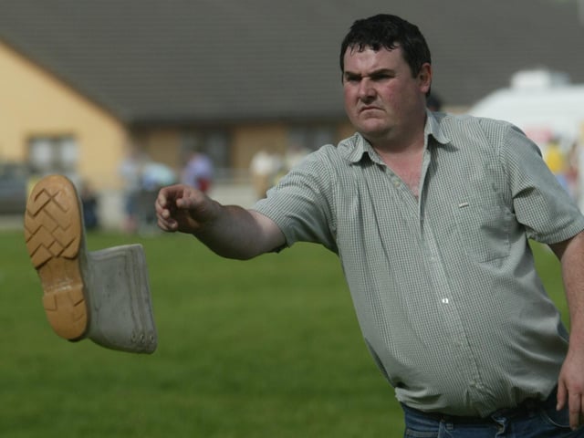 Brendan Davey has a wellie good fling. (2608JB66)