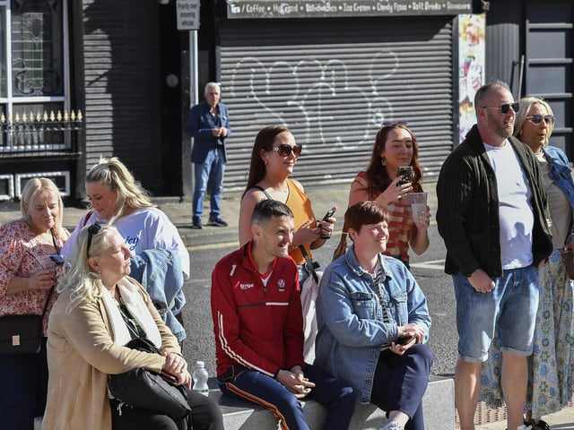 Fans at Guildhall Square listen to the sounds of Mr Wilson’s Second Liners. Photo: George Sweeney
