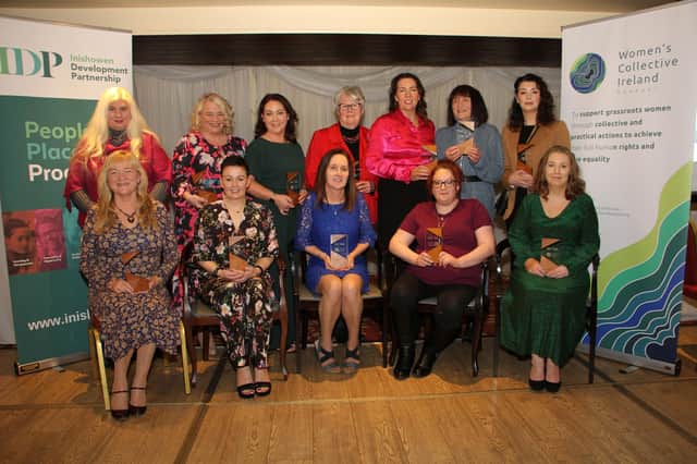 Award winners on the night back, from eleft: Lena Porter, Geraldine Mullan, Avril McMonagle, Mary McKinney, Mary M Doherty, Mildred Gill, Eileen Doherty. Front, from left: Michaela McDaid, Roseena Toner, Liz Le Masurier, Christina Barr and Cathy Kelly
