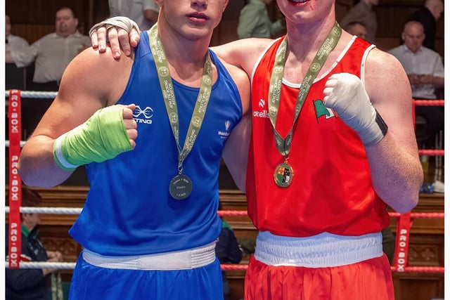 Patrick Rice (Wales) takes the decision over Chulainn McDonnell