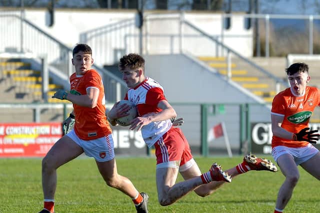 Peter McCullagh was in superb form for Derry, hitting 0-4 as the Oak Leafers advanced to the Ulster Under 20 final by defeating Donegal in Owenbeg on Saturday. Photo: George Sweeney. DER2052GS - 002
