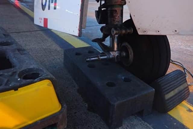 The detached wheel at Belfast City Airport