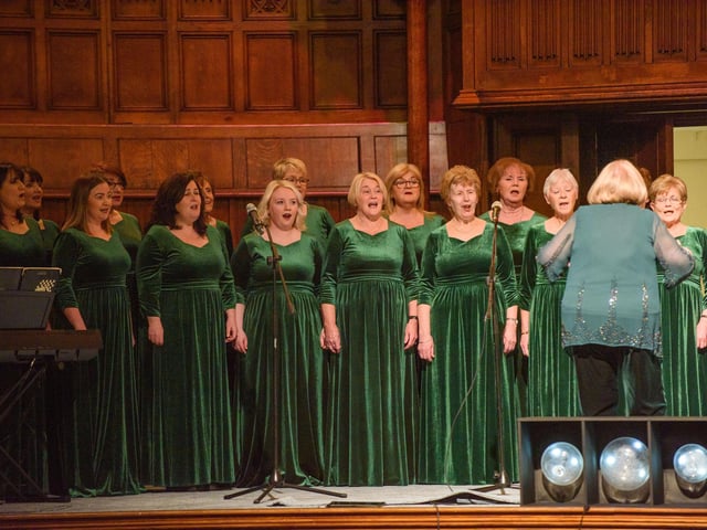 The Mayor Councillor Sandra Duffy hosted an evening to mark International Womens Day in the Guildhall which included a performance by Colmcille Ladies Choir, an address by Mary Keogh and a comical speech by Charmaine O’Donnell compered by Jeananne Craig. Picture Martin McKeown. 08.03.2