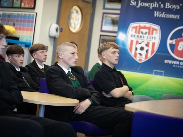 A section of the students pictured at last week's Steven Gerrard Academy event at St. Joseph's Boys' School. (Photo: Jim McCafferty)