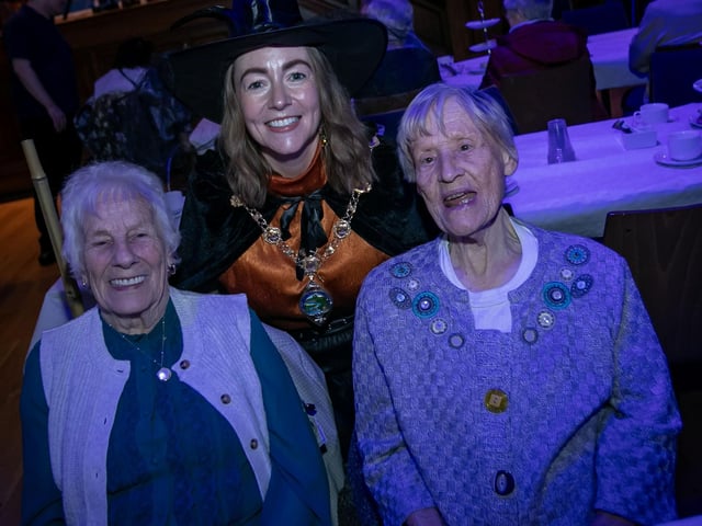 Harriest Devenney and Celia McCloskey pictured with the Mayor, Grace Ui Niallais on Monday afternoon at the Guildhall.