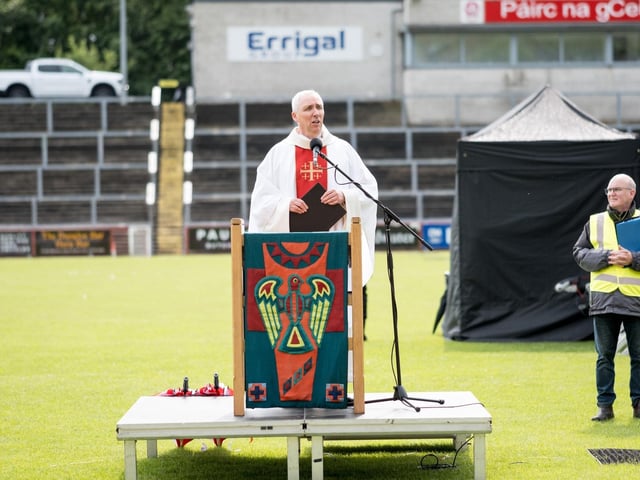 Participants at the Derry Diocese Fan The Flame annual Mass 2025 in Celtic Park.
