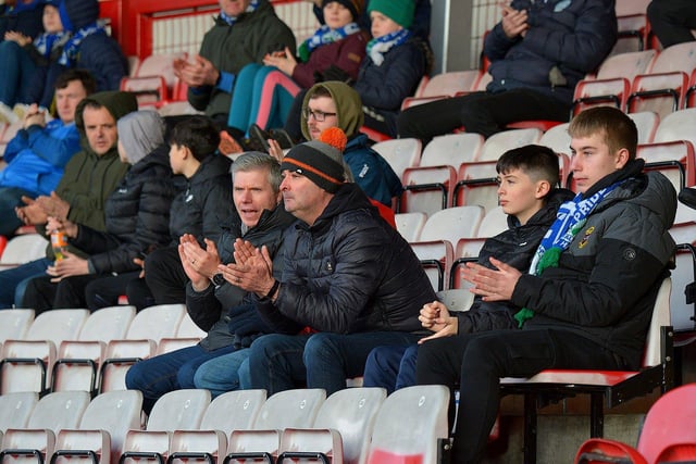 Finn Harps fans at the game against Derry City in the Brandywell Stadium. Photo: George Sweeney. DER2305GS – 22