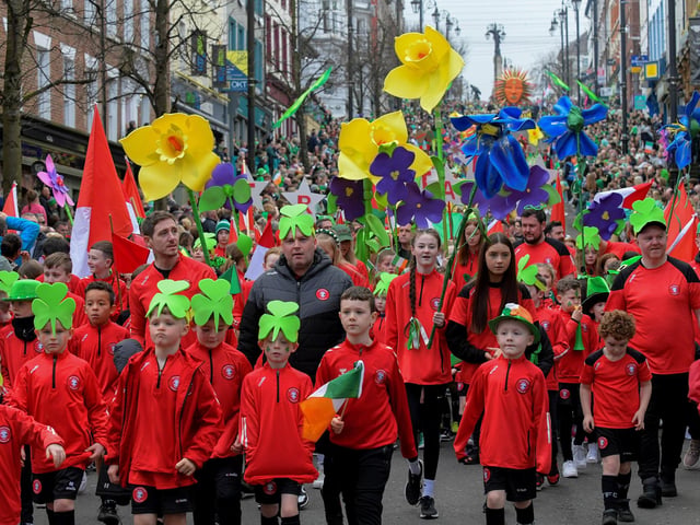 Tri Star FC at the St Patrick’s Day parade. Photo: George Sweeney.