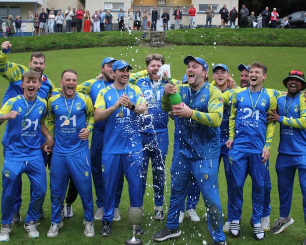 Donemana celebrate their Long's SuperValu North West Cricket Premiership title success. (Photo: Lawrence Moore)