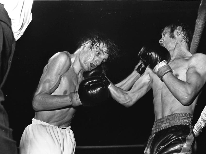 Derry flyweight Neil McLaughlin fights his way off the ropes in a bout against Johnny Owens, of Wales, at the Templemore Sports Complex.