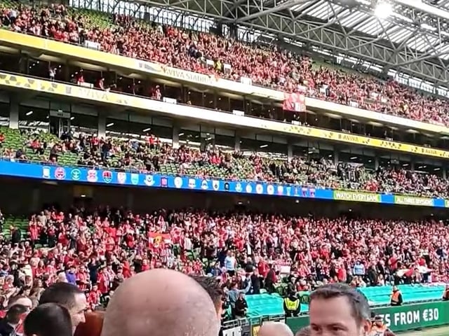 Fans enjoying the electric atmosphere in the Aviva Stadium on Sunday, November 13 for the FAI Cup Final.