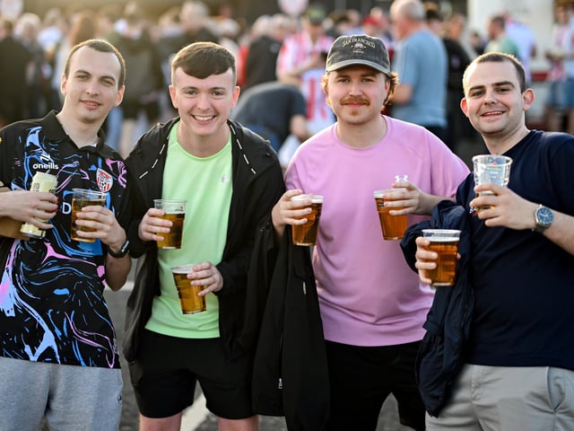 Derry City supporters before the SSE Airtricity Men's Premier Division match between Derry City and Shamrock Rovers at Find Insurance Celtic Park in Derry. Photo by Ramsey Cardy/Sportsfile