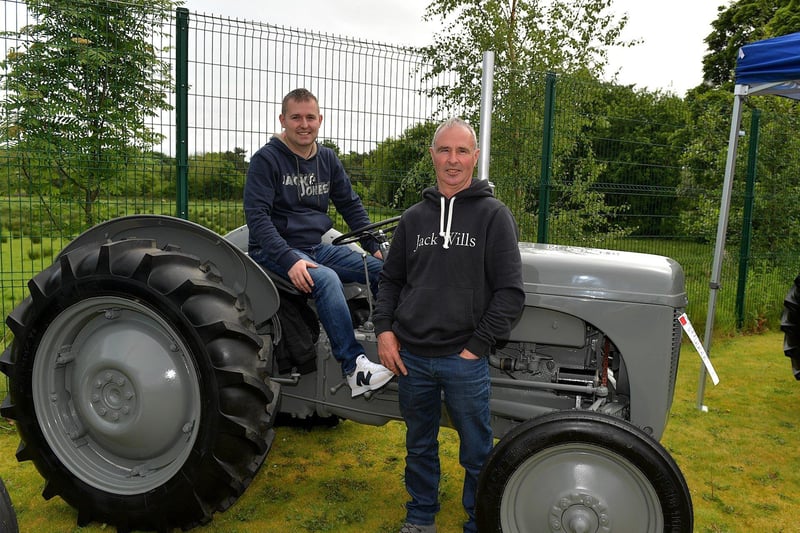 Bernard and Dillon McCauley, from Quigley’s Point, pictured with their 1948 Ferguson TVO tractor at the Muff Vintage Show held in the Community Park on Sunday. Photo: George Sweeney.  DER2321GS – 10 