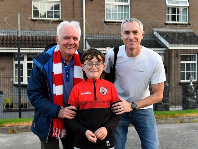 Fans arrive for Derry City’s game against Shamrock Rovers in the Brandywell. Photograph: George Sweeney