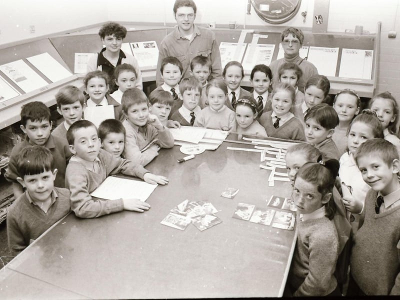 Slievemore Primary School pupils on a visit to the Derry Journal offices at Buncrana Road.