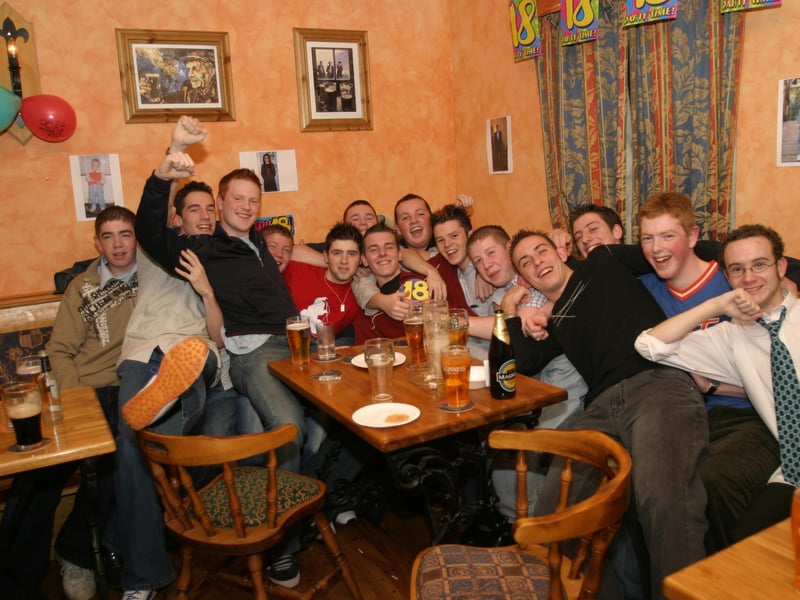 John Cassidy with his mates enjoying his 18 party in the Don Bar:Derry parties from November 2003