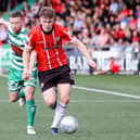 Derry City's Cameron McJannet runs away from Shamrock Rovers' Jack Byrne. Picture Kevin Moore/mci