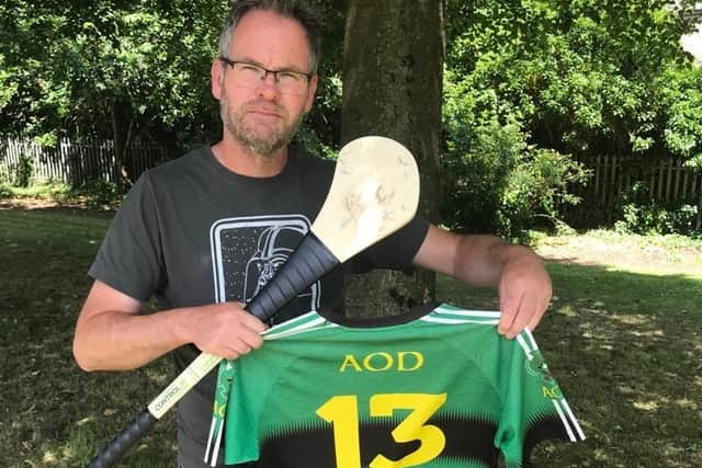 Na Magha's Gearalt Ó Mianáin with the special Aodhan O'Donnell memorial jersey he will wear at Tuesday night's Ulster Poc Fada in Glenarm.